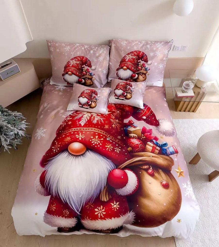 3D Pamut ágynemű SANTA GNOME piros + Párnahuzat 40x50 cm ingyen Ágyneműhuzat mérete: 70 x 90 cm | 140 x 200 cm