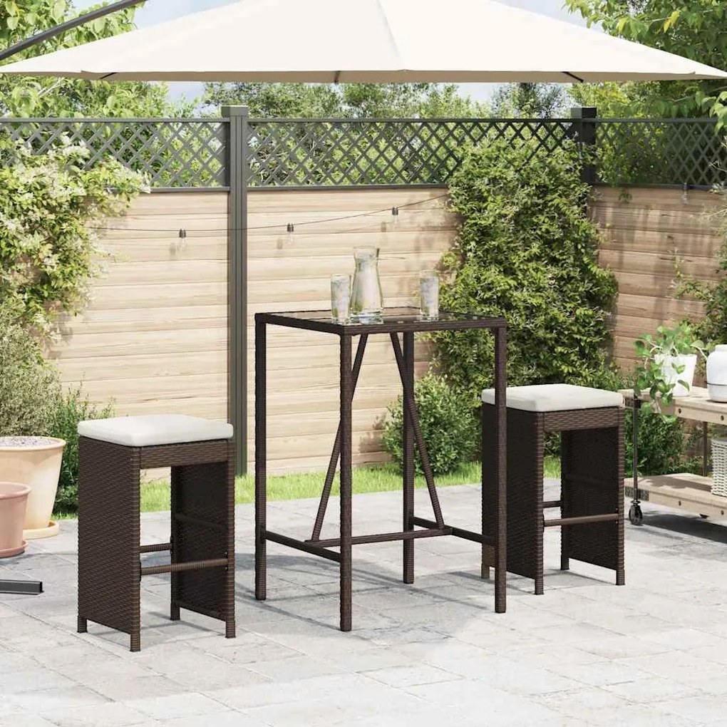 2 db barna polyrattan kerti bárszék párnával
