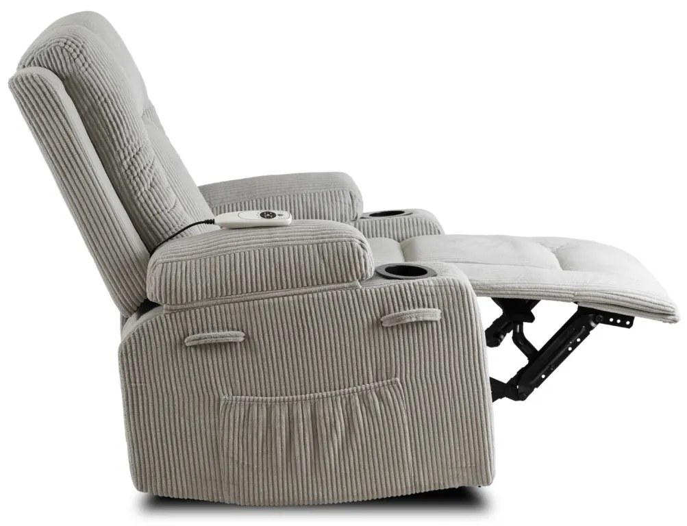 Elektromosan Vezérelhető Masszázsfunkciós Relaxfotel Szürke Kordbársony Kárpittal. BOX2