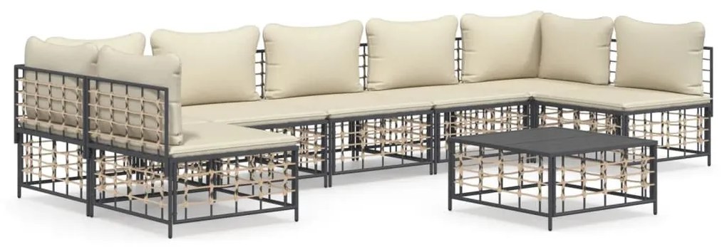 8 részes antracitszürke polyrattan kerti ülőgarnitúra párnákkal