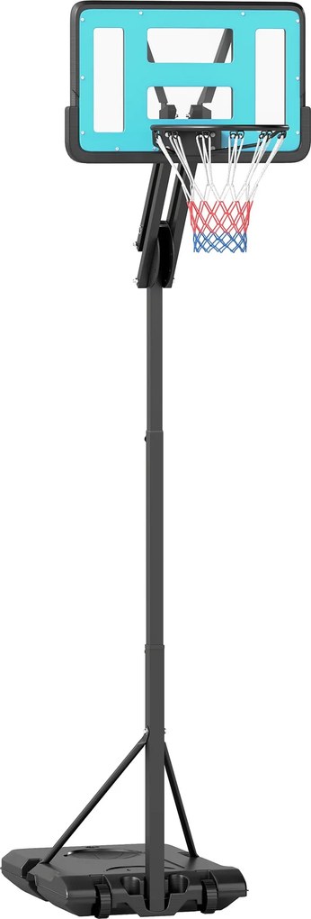 SPORTNOW Kültéri Kosárlabda Gyűrű Kerekekkel, Magasságállítható 146–236 cm Kosárlabda Állvány 71x45cm Hátfallal, Hordozható Kosár Fiatalok és Felnőtte