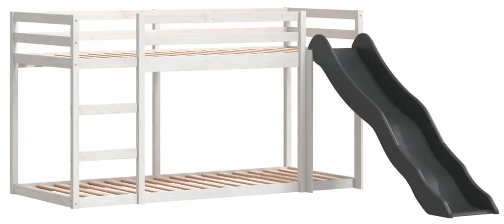 fehér tömör fenyő emeletes ágy csúszdával és létrával 90x200 cm