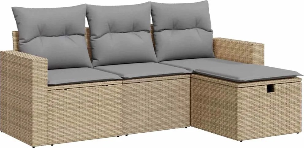 vidaXL 4 részes bézs polyrattan kerti ülőgarnitúra párnákkal