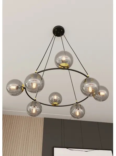 Csillár zsinóron AZURA 8xE14/10W/230V fekete/szürke