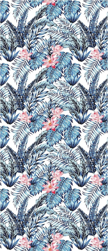 Matrica Fotótapéta Kék-rózsaszín trópusok liliommal és virágokkal 91x211