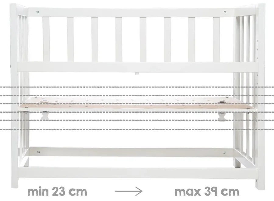 Fehér bölcső tárolóhellyel és baldachinnal 90x45 cm Indibär – Roba