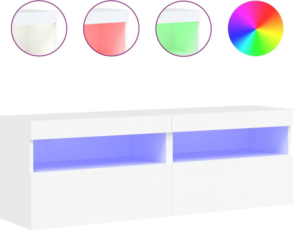 vidaXL 2 db fehér falra szerelhető TV-szekrény LED-ekkel 60x30x40 cm