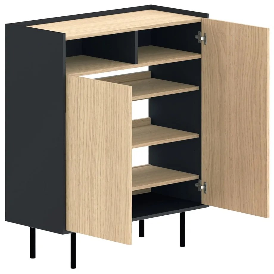 Fekete-natúr színű cipőtartó tölgyfa dekorral Sienna – TemaHome