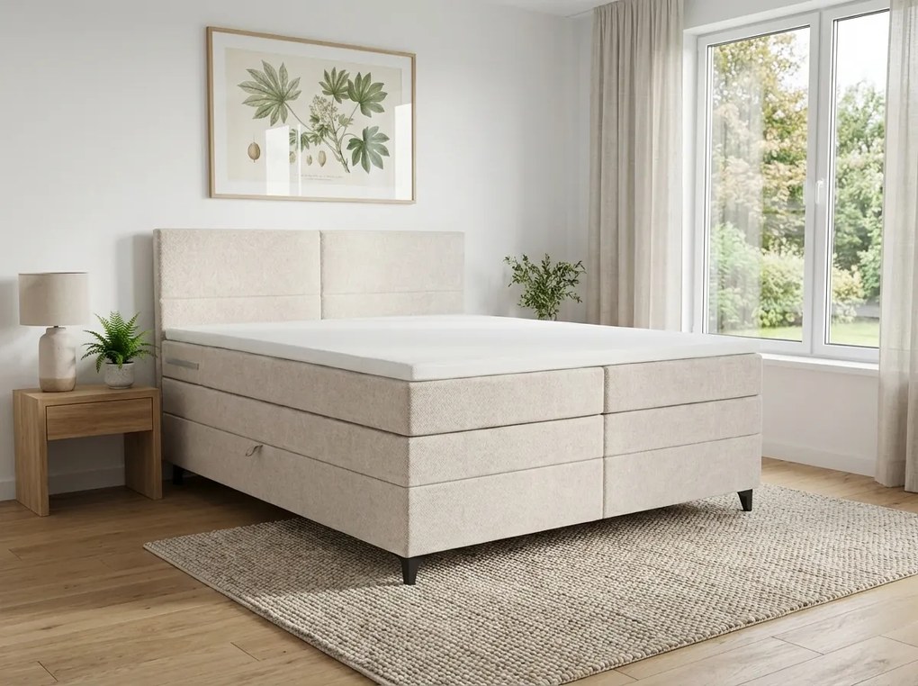 Kárpitozott boxspring ágy BRIANA 180x200 cm krém színű Matrac: Bonell rugós matrac