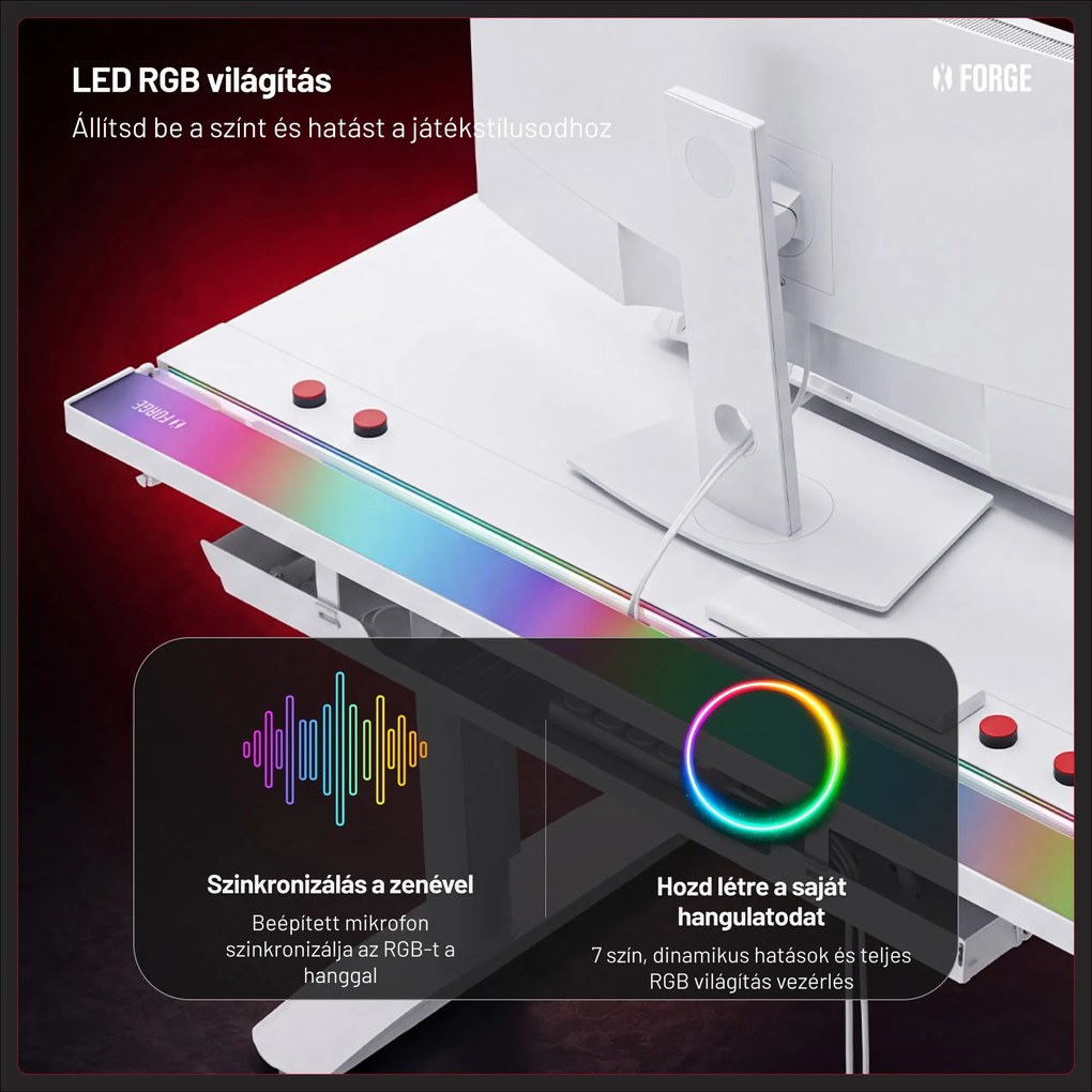 Elektromos RGB gamingasztal tartókkal, fehér, 120 cm: Diablo X-Forge 1200