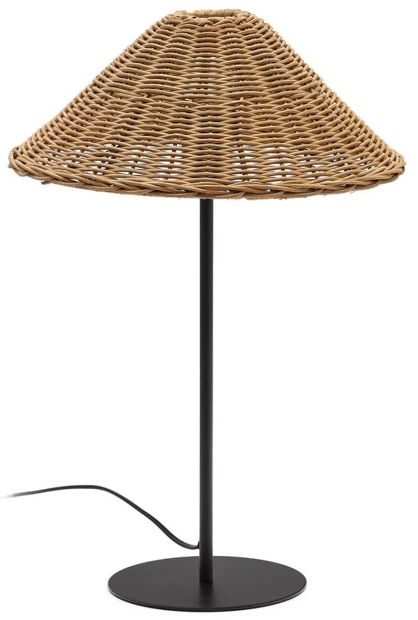 Fekete-natúr színű asztali lámpa rattan búrával (magasság 50 cm) Urania – Kave Home