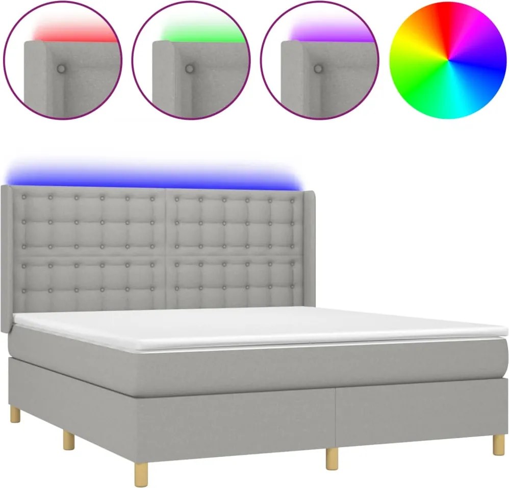 vidaXL világosszürke szövet rugós és LED-es ágy matraccal 160x200 cm