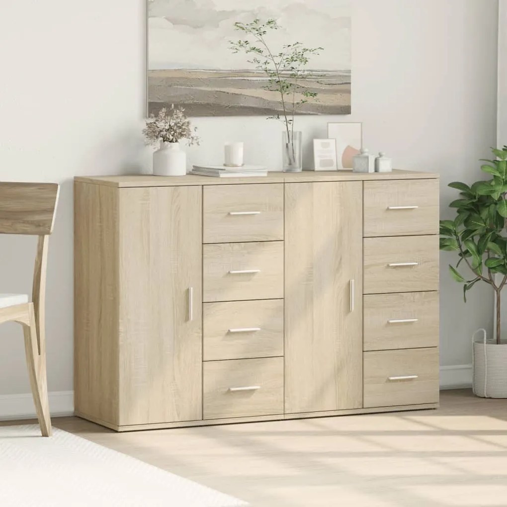 2 db sonoma tölgy színű szerelt fa tálalószekrény 59x39x80 cm