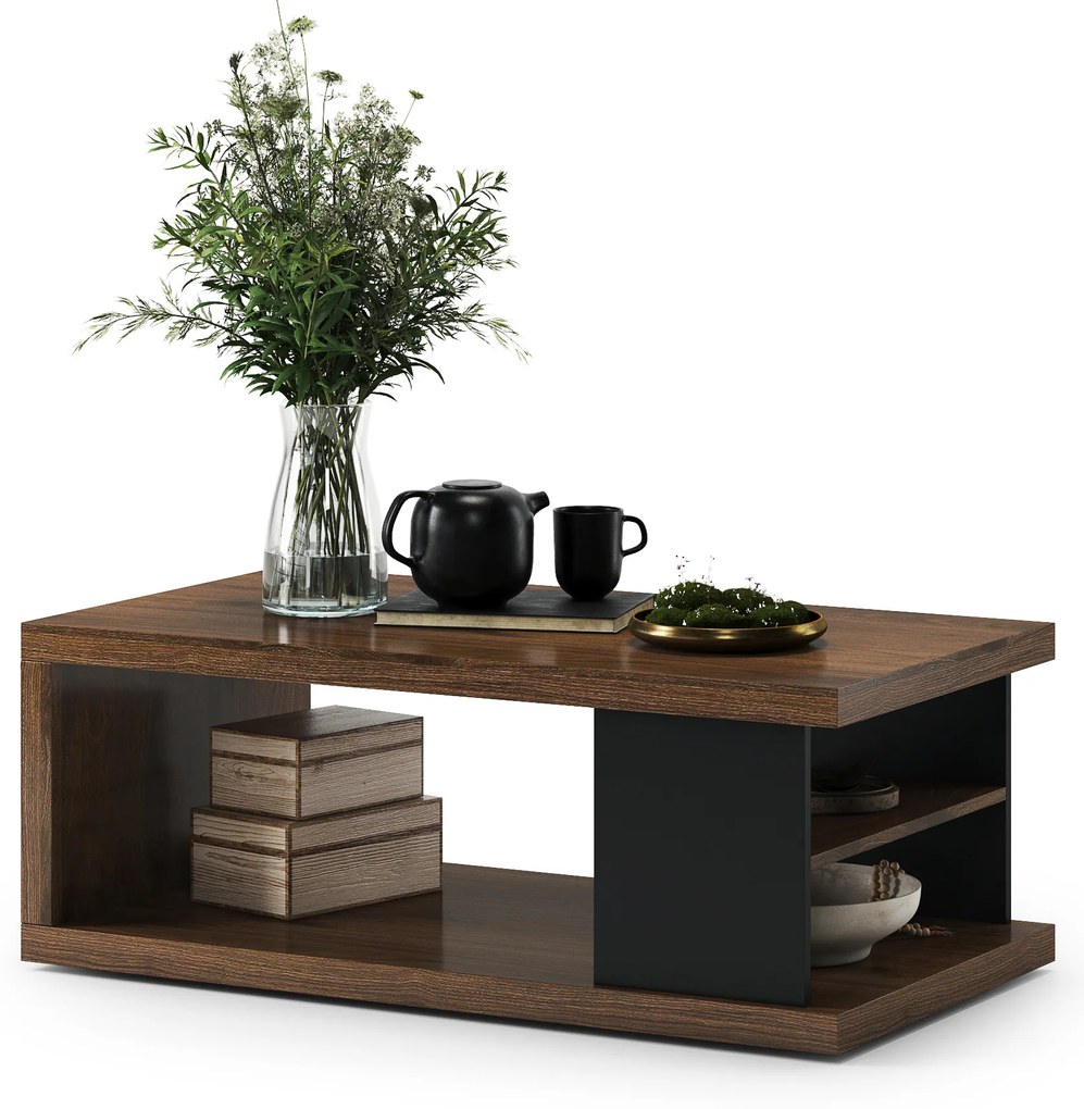 Mazzoni LANA S-110 dohányzóasztal Elegáns Dió / Fekete - DOHÁNYZÓASZTAL POLCCAL