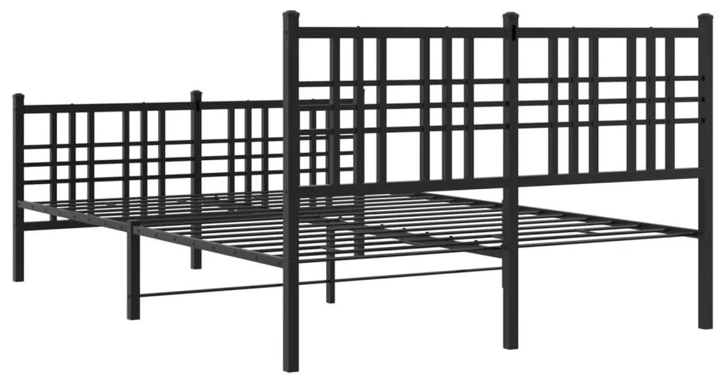 fekete fém ágykeret fej- és lábtámlával 137 x 190 cm