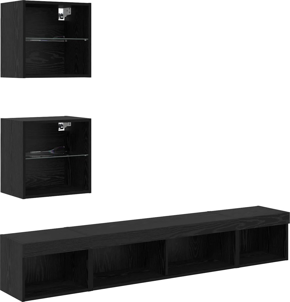 vidaXL TV Fali Egységek LED-del leddel 5 pcs Fekete tölgy Faanyag