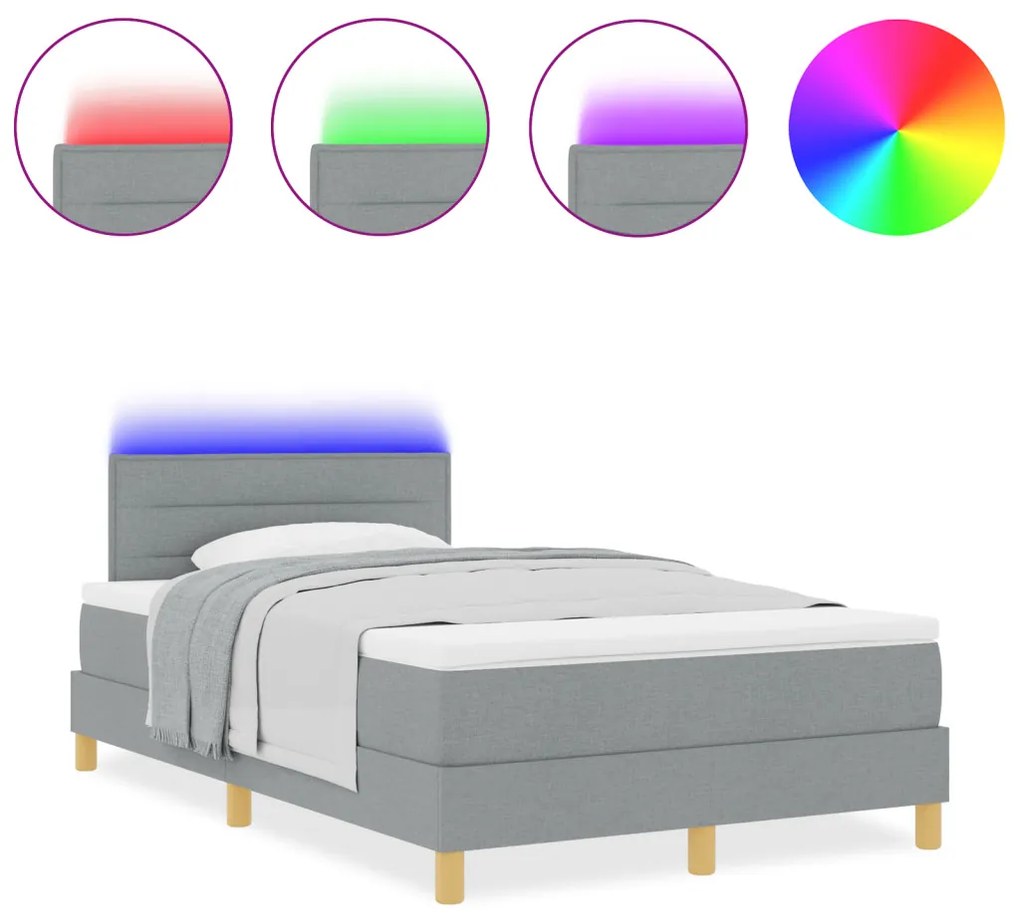 Boxspring Ágy Matraccal és LED Fénnyel, Szürke, 120x200 cm