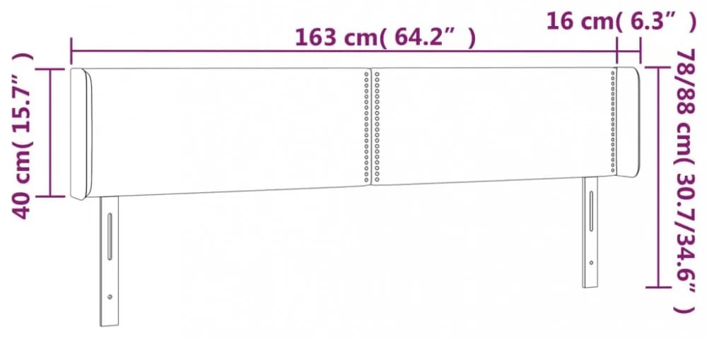 fekete műbőr LED-es fejtámla 163 x 16 x 78/88 cm