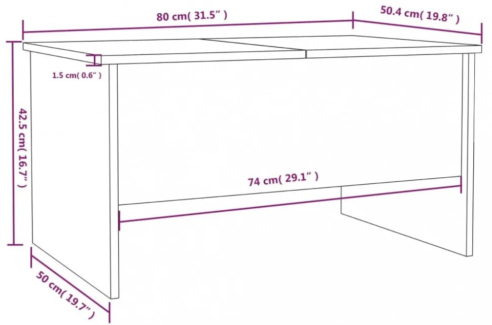 betonszürke szerelt fa dohányzóasztal 80 x 50 x 42,5 cm