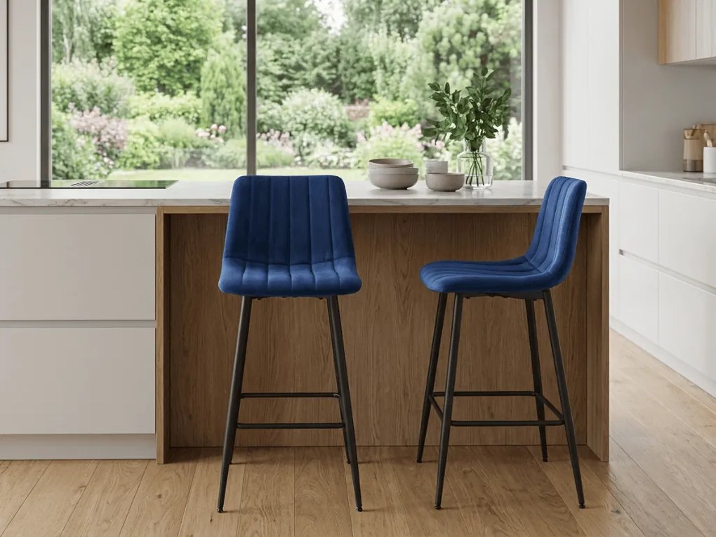 Kék POZZA VELVET bárszék fekete lábakkal