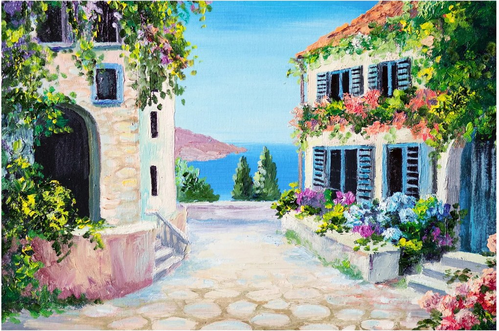 Kép - görög utca, olajfestmény (90x60 cm)
