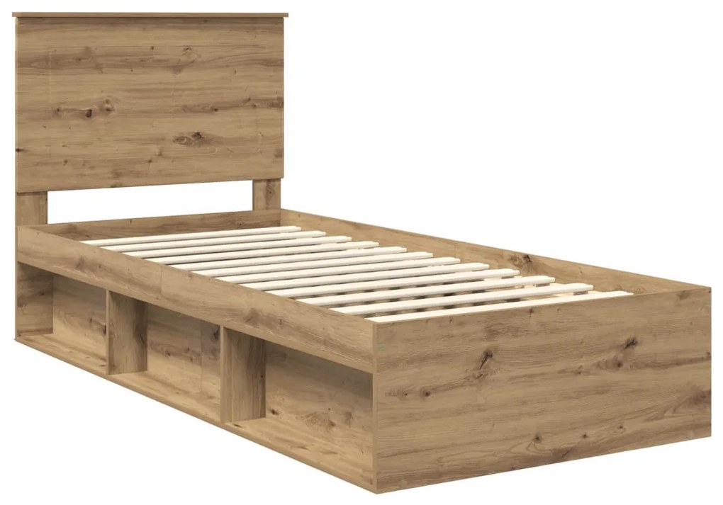 vidaXL Ágykeret fejtámlával Művészi tölgy 90 x 200 cm Tömör fenyőfa