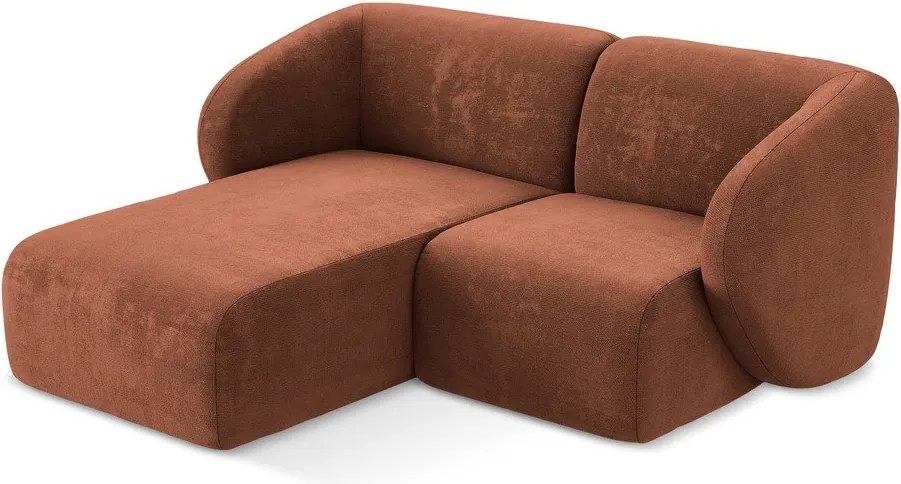 Terrakotta színű zsenília sarokkanapé (bal oldali-heverő résszel) Lani – Makamii