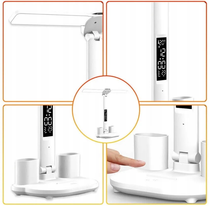 Asztali lámpa ventilátorral, LCD kijelzővel és ceruzatartóval