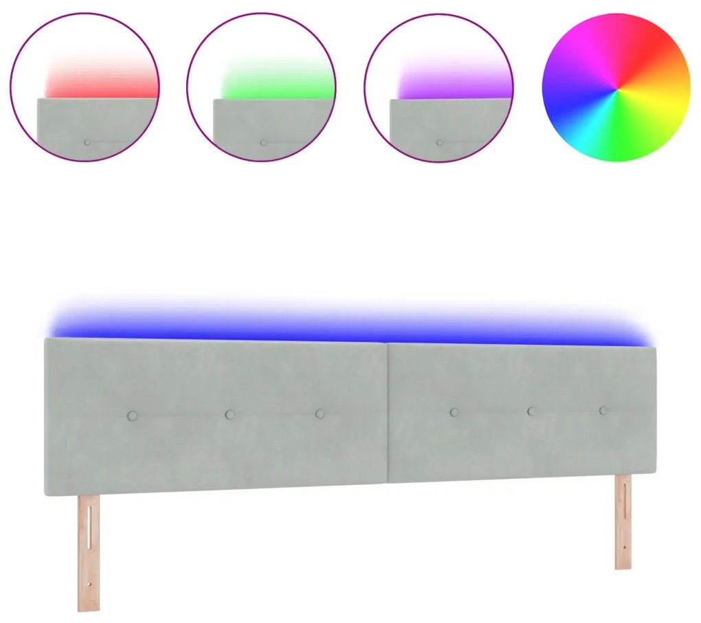 LED Főnök Fejtámla Gomb Tűzött Világosszürke 100 cm Bársony