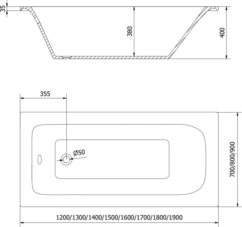 Mexen Vega téglalap alakú kád 160 x 70 cm, fehér - 55011607000