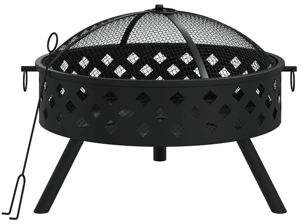 acél XXL méretű tűztál piszkavassal 58 cm