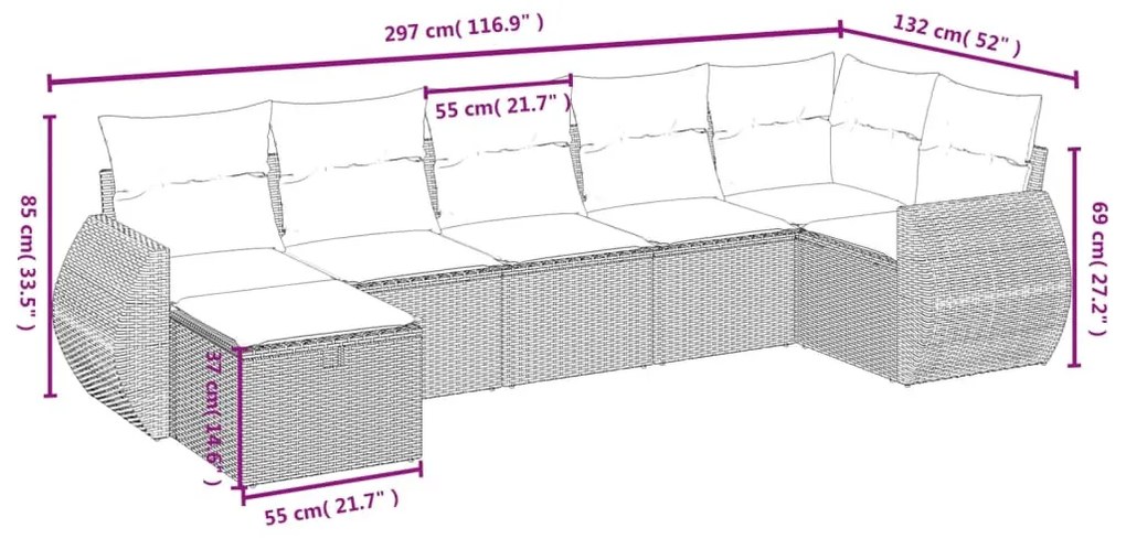 7 részes bézs polyrattan kerti ülőgarnitúra párnákkal