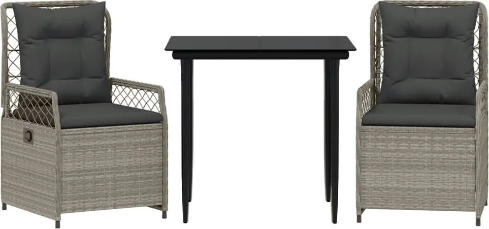 vidaXL 3részes világosszürke polyrattan kerti étkezőgarnitúra párnával