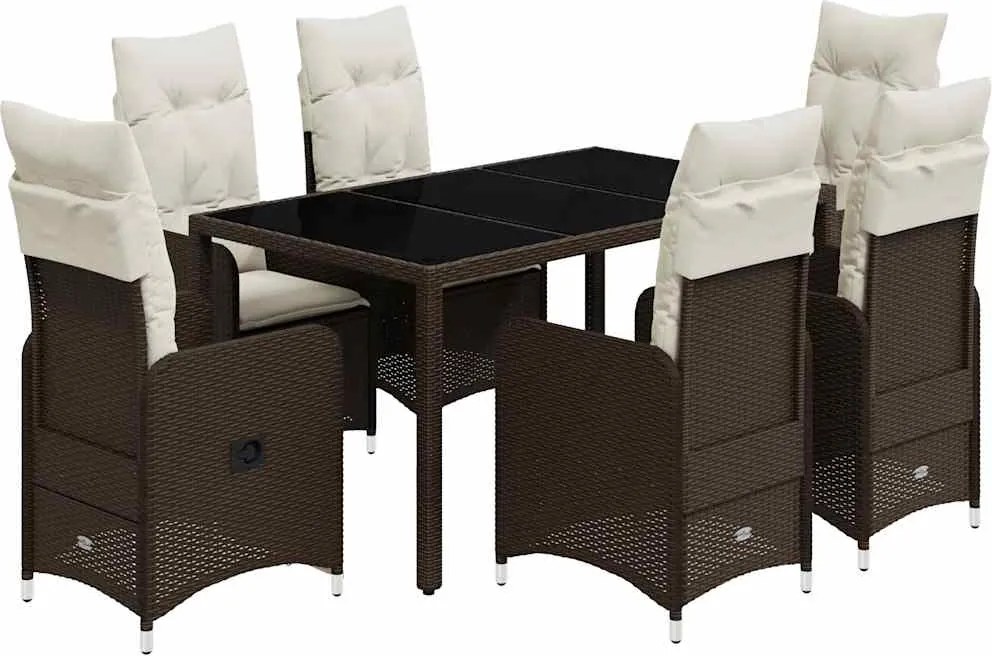 vidaXL 7 részes barna polyrattan kerti bisztrógarnitúra párnákkal