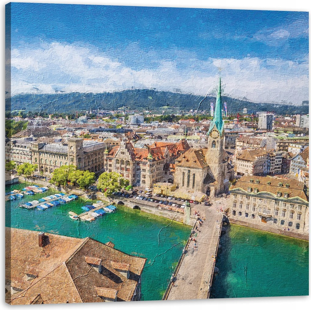 Vászonkép Pasztell Város Művészet Nyár Tájkép 60X60 cm