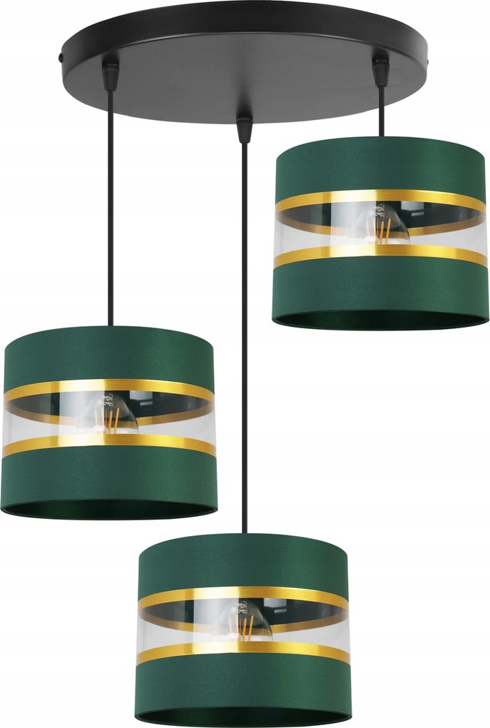 Mennyezeti Függőlámpa Hármas Csillár Glamour Arany Zöld Lámpabúra