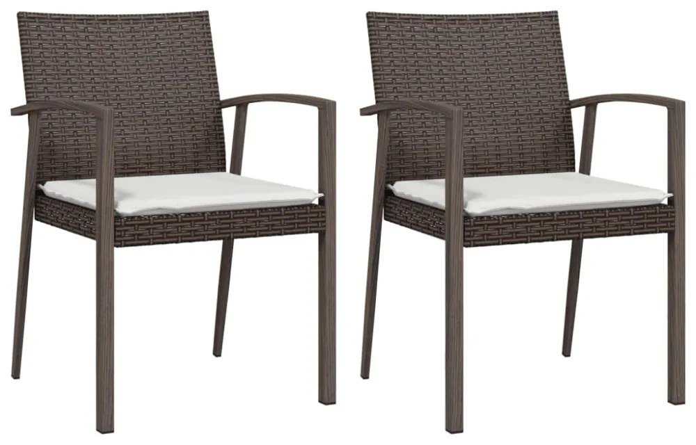2 db barna polyrattan kerti szék párnával 56,5 x 57 x 83 cm