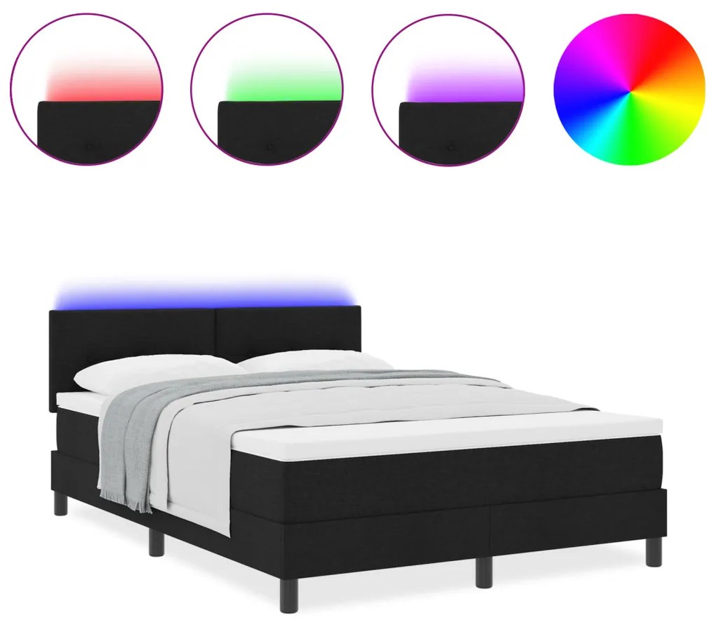 Box Spring Ágy Matraccal & LED Fekete 140x200 cm Szövet