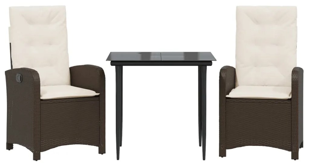 3 részes barna polyrattan kerti étkezőgarnitúra párnával