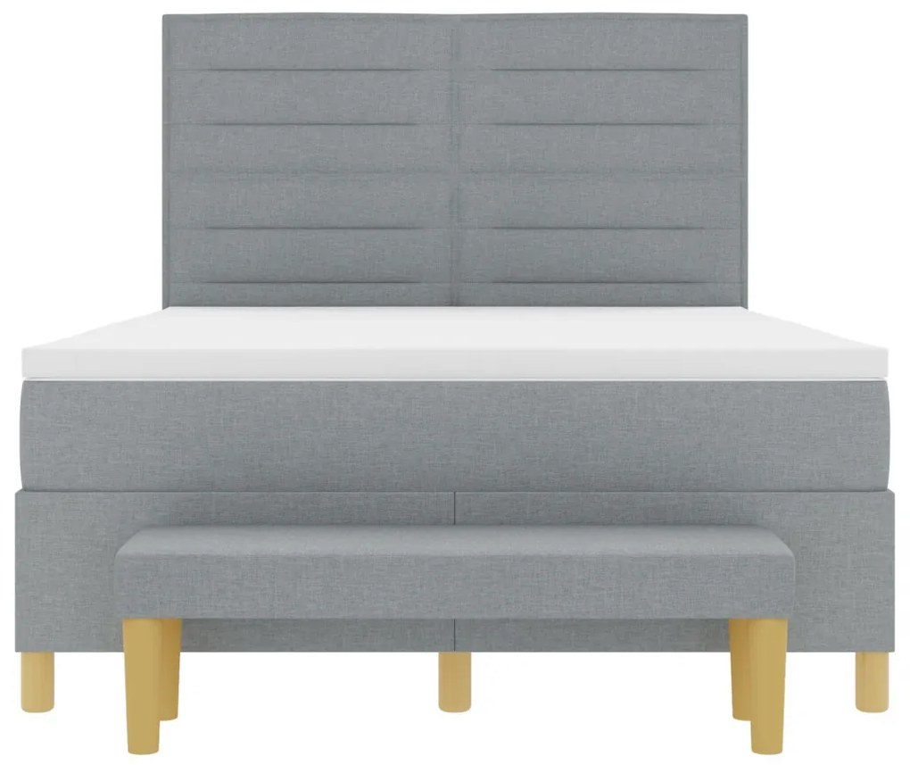 Boxspring ágy matraccal és ülésekkel világosszürke 140x200 cm szövet