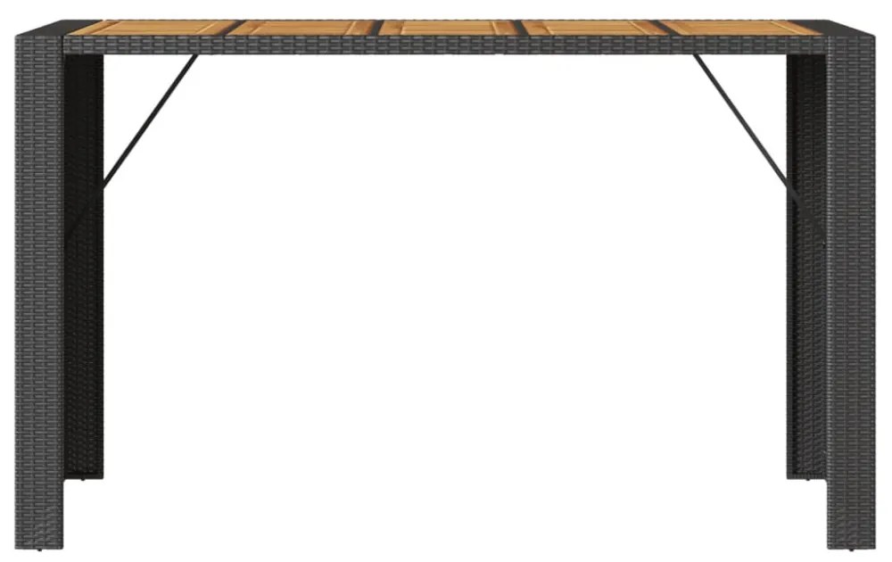 fekete polyrattan kerti bárasztal akácfa lappal 185x80x110 cm