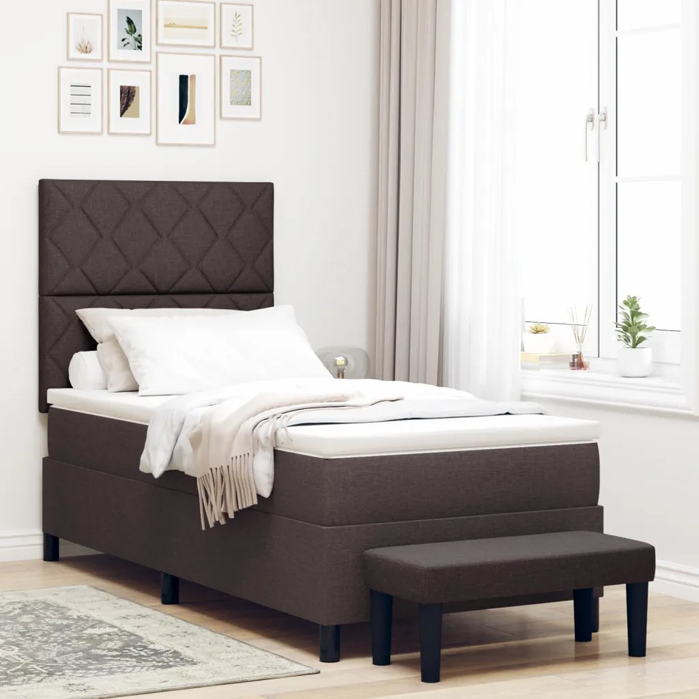 Box Spring Ágy Matrac és Pad Sötétbarna 100x200 cm Szövet