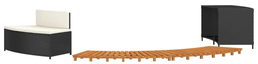 Fekete polyrattan és tömör akácfa jakuzzi-keret