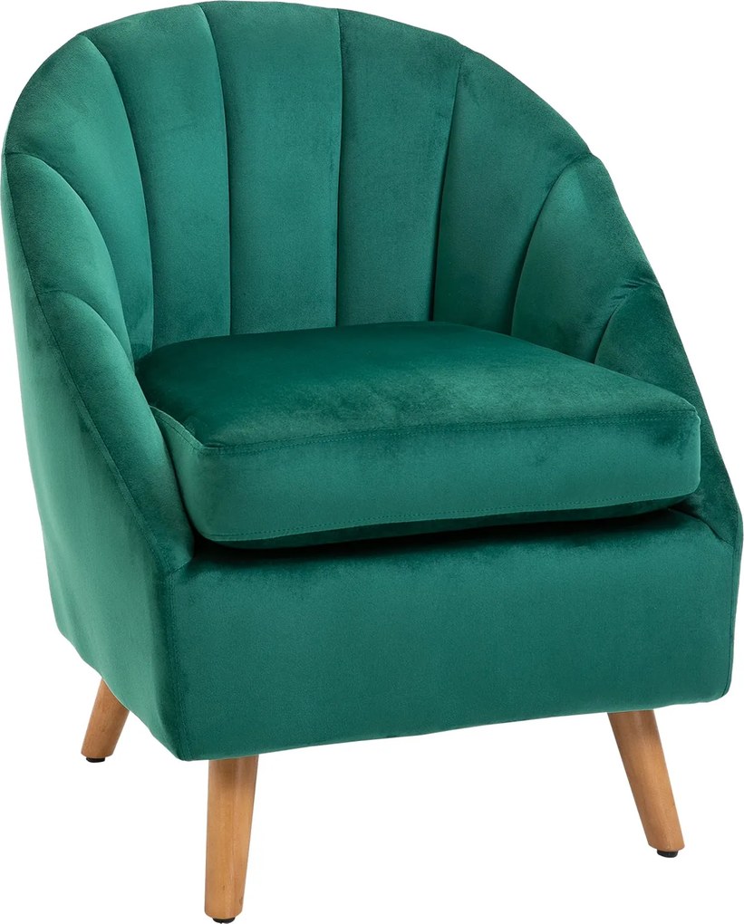 HOMCOM Zöld Bársonyos Karosszék, Vastag Párnázással és Masszív Fa Szerkezettel (67x65x77cm) | Aosom