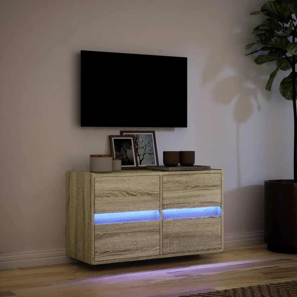 sonoma tölgy színű fali TV-szekrény LED-ekkel 80x31x45 cm
