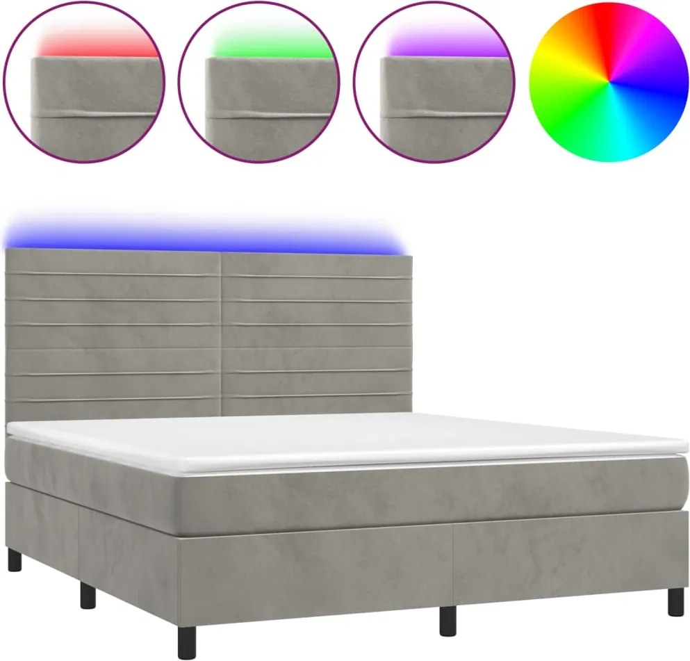 vidaXL világosszürke bársony rugós és LED-es ágy matraccal 160x200 cm