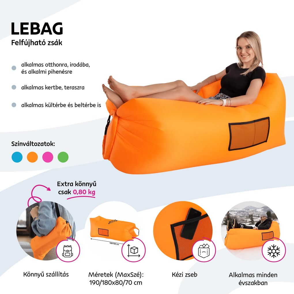 Felfújható babzsák/lazy bag, narancssárga, LEBAG