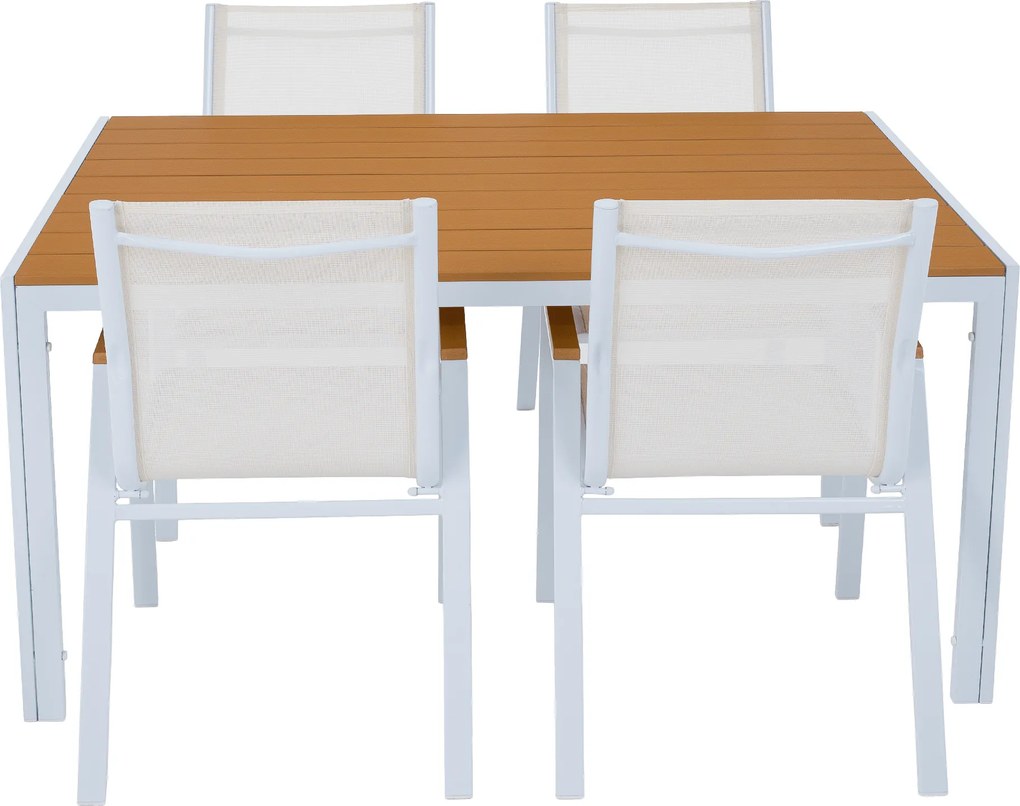 Kerti rakásolható szék, fehér acél/tölgy, BONTO