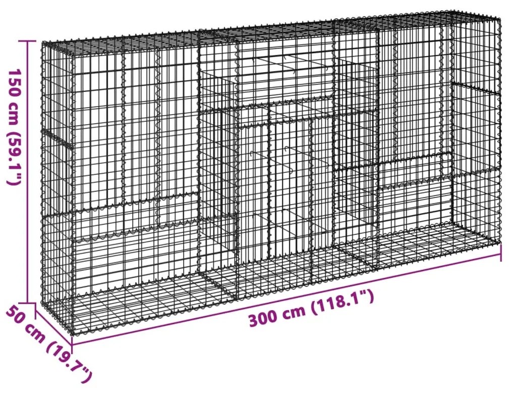 horganyzott vas gabion kosár fedéllel 300 x 50 x 150 cm