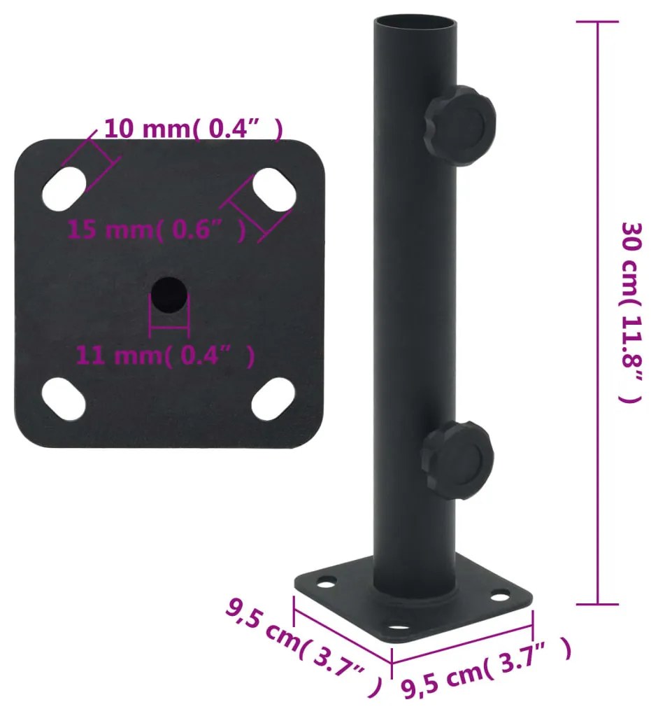 matt fekete acél napernyőtalp rúdhoz Ø32/34/38 mm